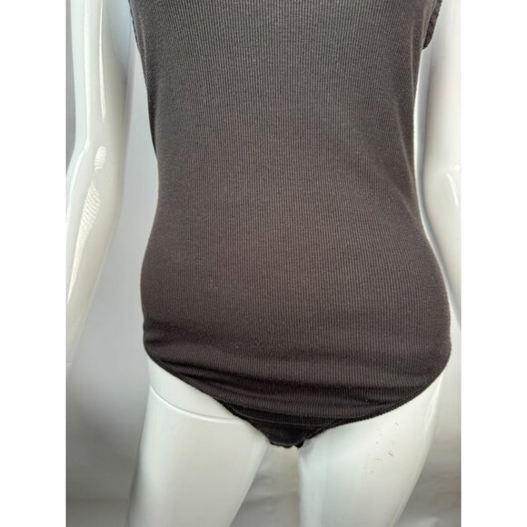 Free People Brown Ribbed LG Cold Shoulder Bodysuit With Mock Neck By Intimately - Picture 13 of 16
